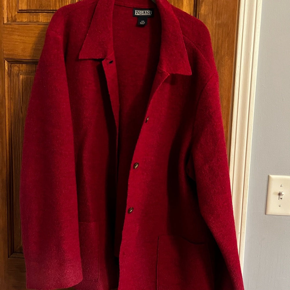 Lands' End Vibrant Raspberry Red Boiled Wool Jacket Blazer